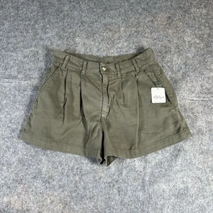 Free People Billie Chino Shorts Womens 0 Army Green Willow Pleated Stretch